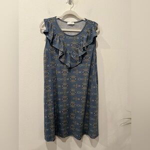 Blue Patterned Aztec Print Sleeveless Dress size L by perfect peach